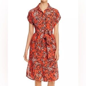 Yumi Kim Signature Silk Printed Shirt Dress Westfield Coral Size 10 NIB
